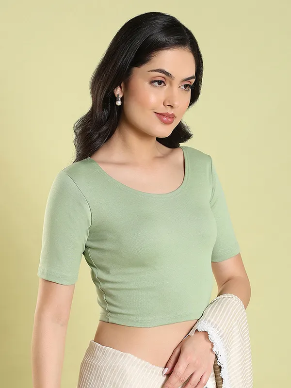 Plain pista green cotton blouse