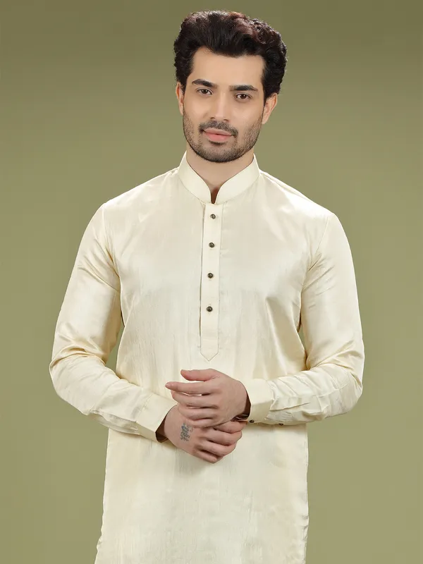 Plain silk cream  Men Kurta pajama