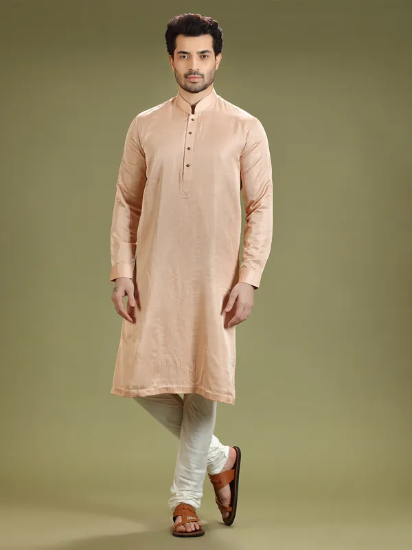 Plain silk peach kurta suit