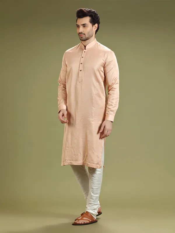 Plain silk peach  Men Kurta pajama