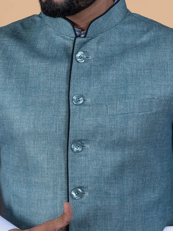 Plain stone blue jute silk waistcoat