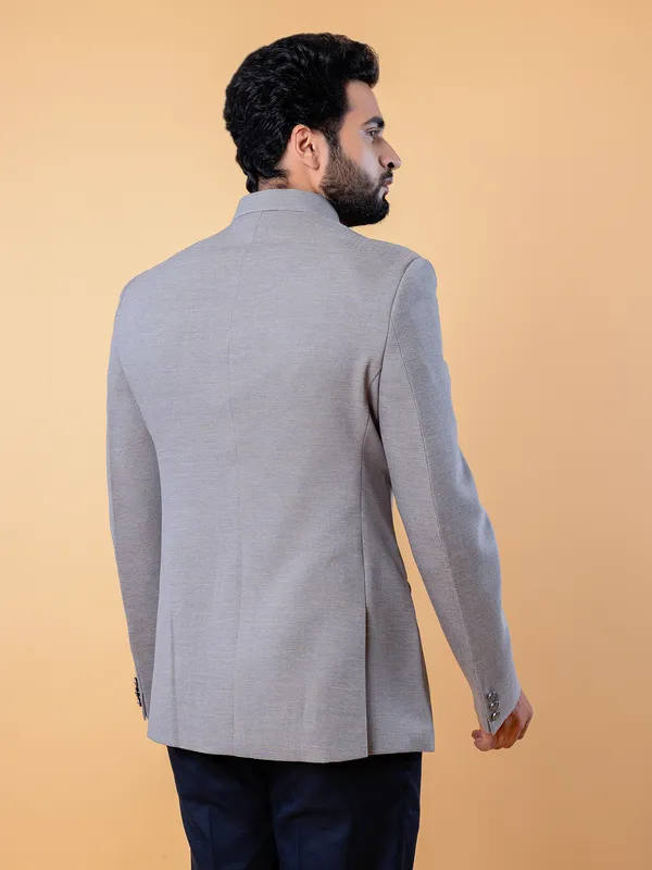 Plain terry rayon jodhpuri blazer in light grey