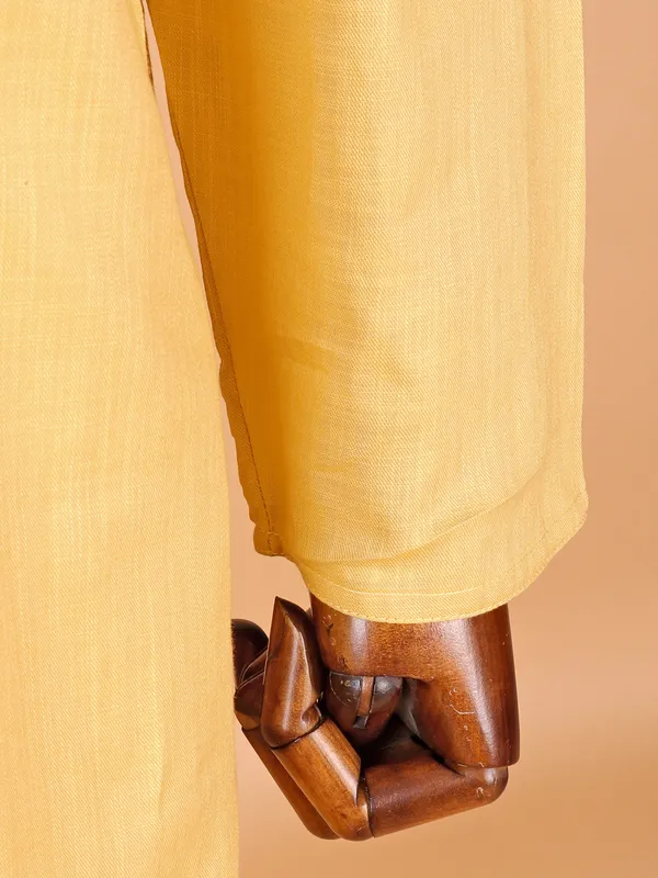 Plain yellow cotton silk festive style kurta suit suit for men