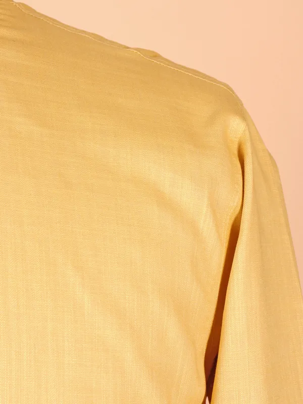 Plain yellow cotton silk festive style kurta suit suit for men