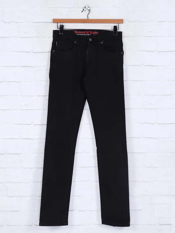 Poison dark brown solid slim fit jeans