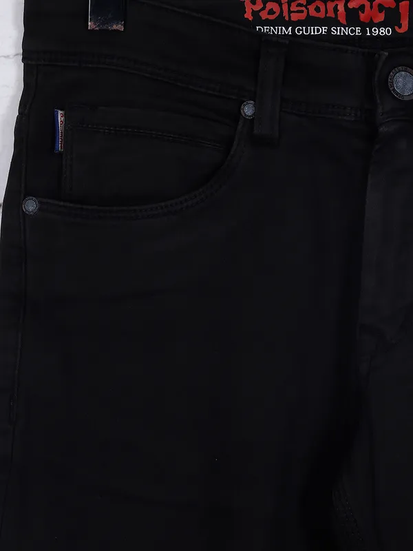 Poison dark brown solid slim fit jeans