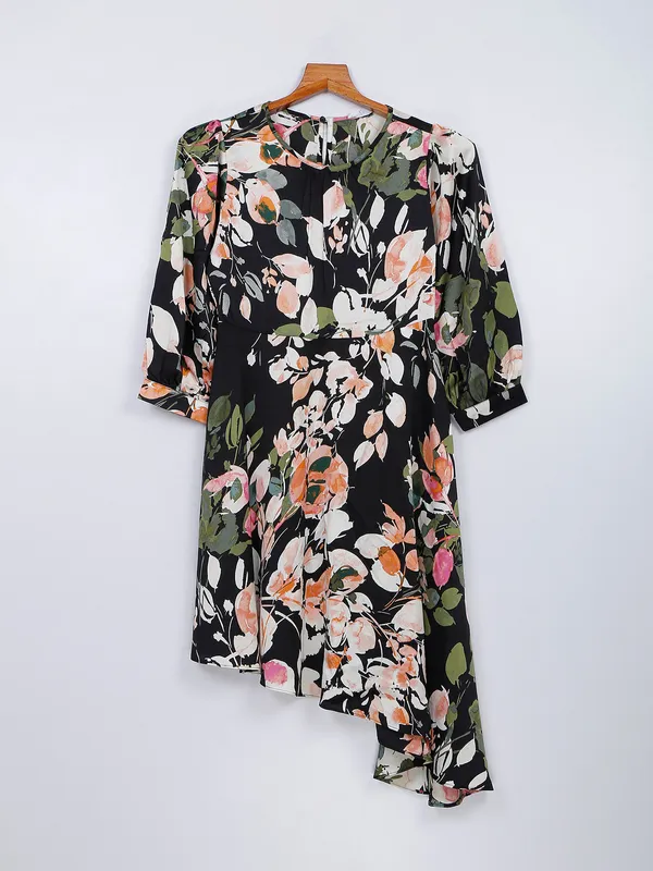 Polyester black printed dress