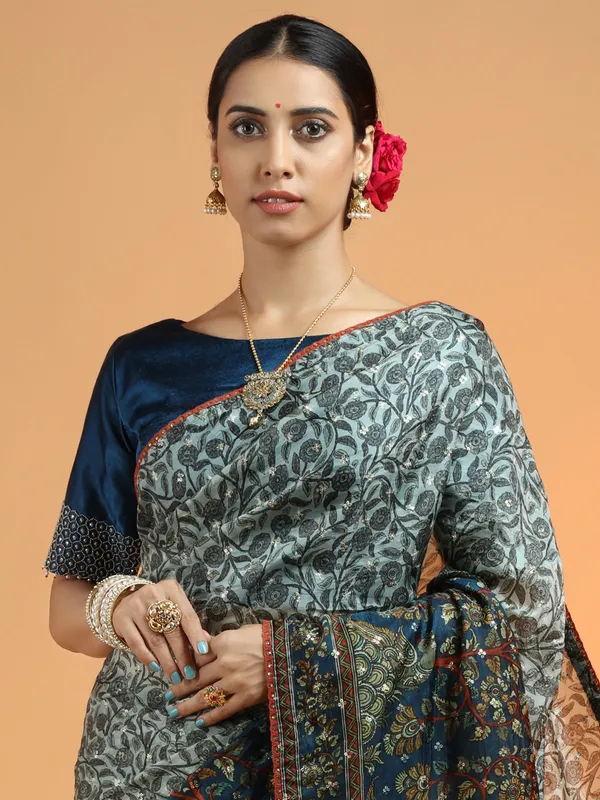 Powder blue extraordinary wedding sari in modal silk
