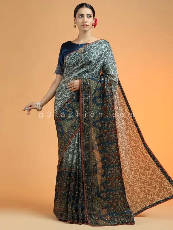 Powder blue extraordinary wedding sari in modal silk