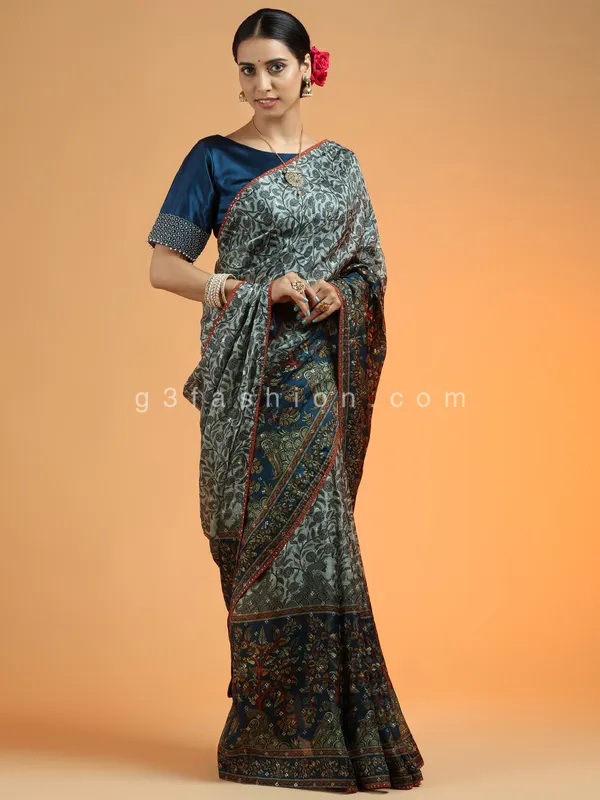 Powder blue extraordinary wedding sari in modal silk