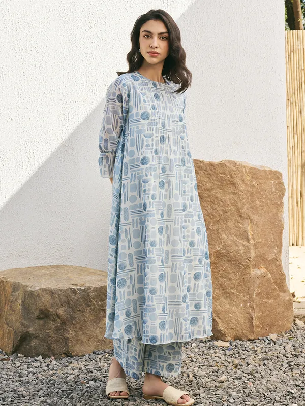 Powder blue printed muslin cotton  salwar suit