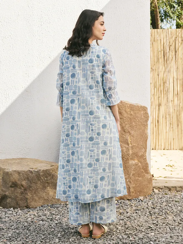 Powder blue printed muslin cotton  salwar suit