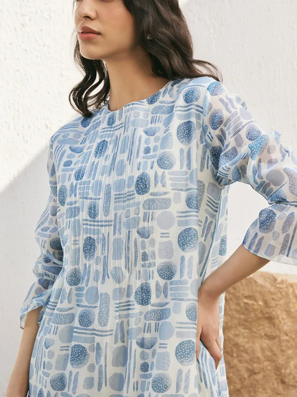 Powder blue printed muslin cotton  salwar suit