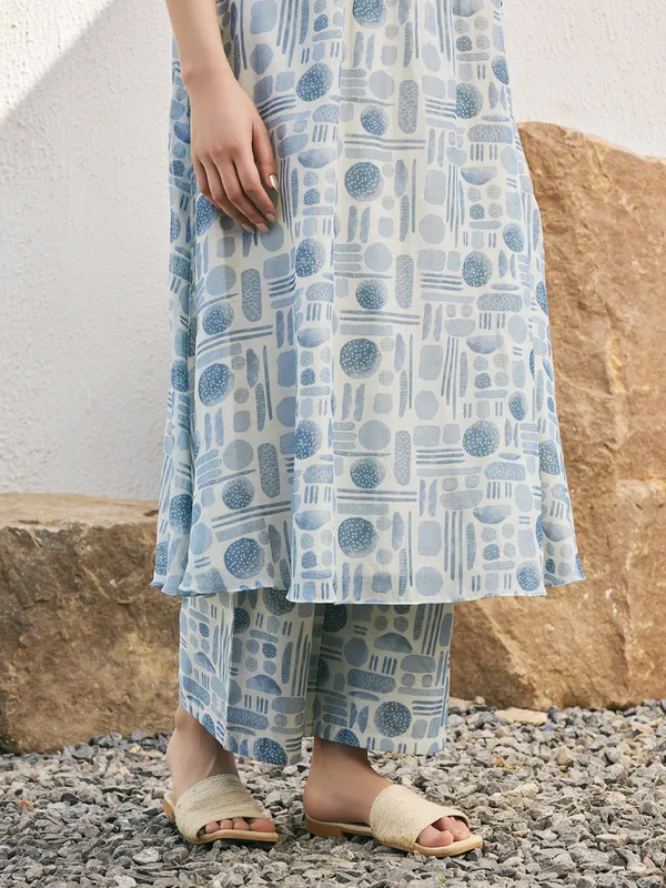 Powder blue printed muslin cotton  salwar suit