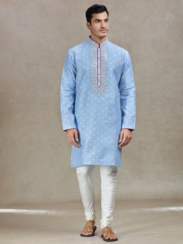 Powder blue serene sophistication in silk kurta set