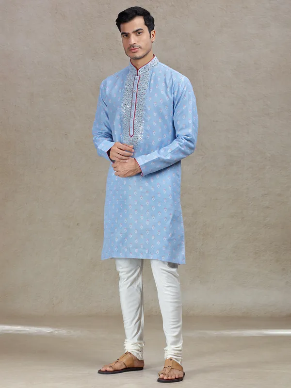 Powder blue serene sophistication in silk kurta set