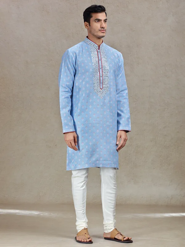 Powder blue serene sophistication in silk kurta set