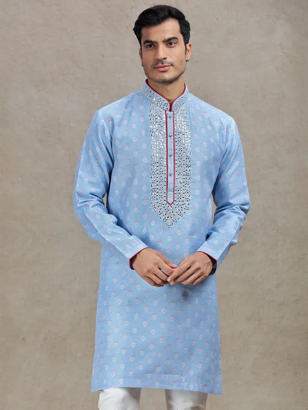 Powder blue serene sophistication in silk kurta set