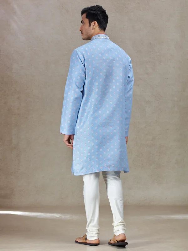 Powder blue serene sophistication in silk kurta set