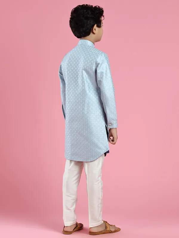 Powder blue silk boys indowestern for wedding