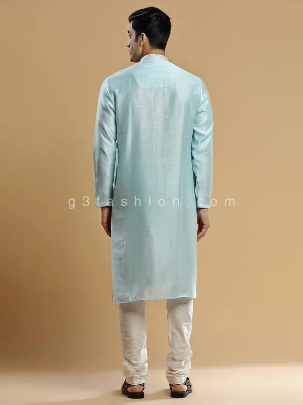 Powder blue silk festive wear  Men Kurta pajama