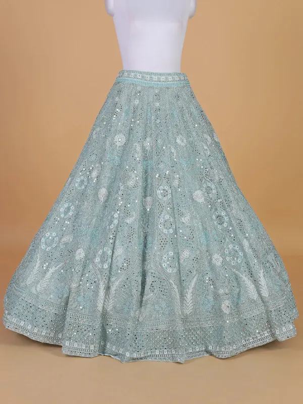 Powder blue wedding style net lehenga choli