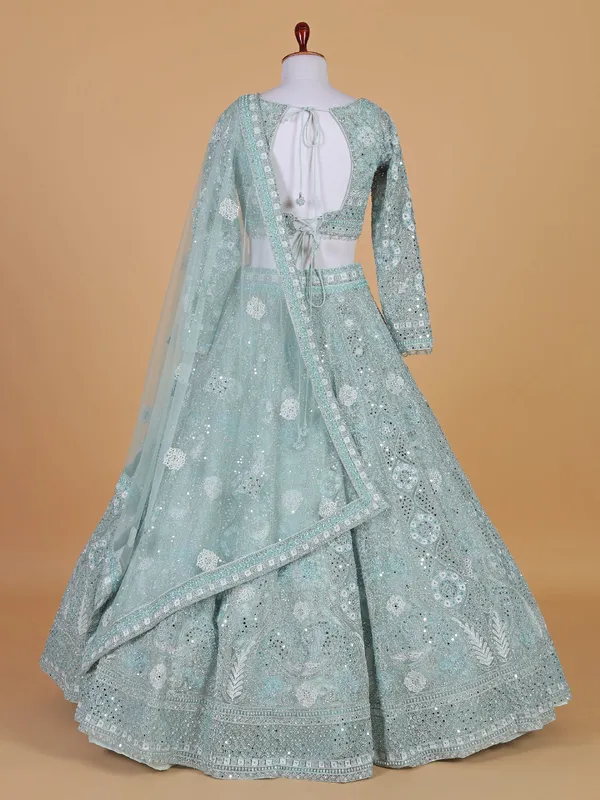 Powder blue wedding style net lehenga choli