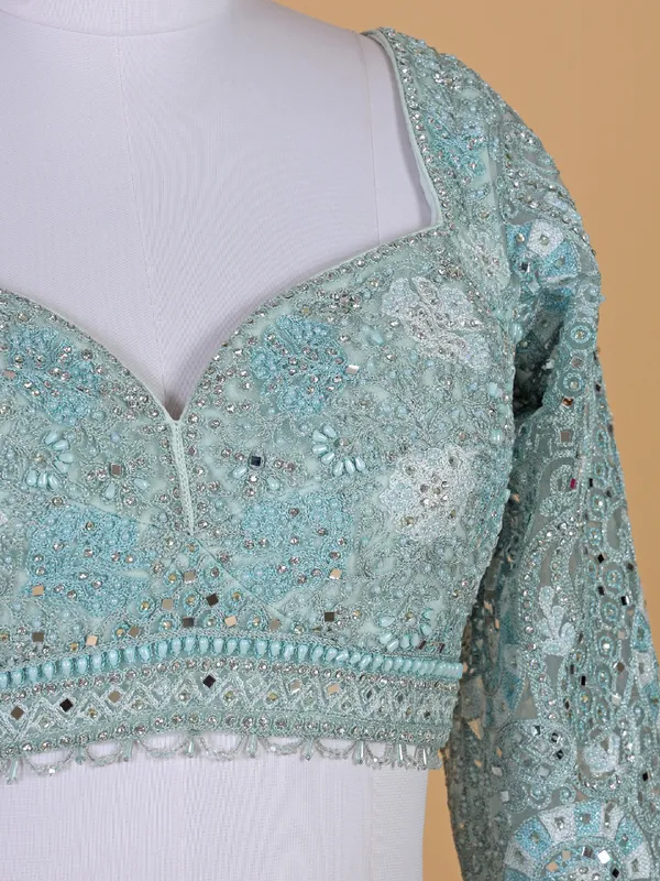 Powder blue wedding style net lehenga choli
