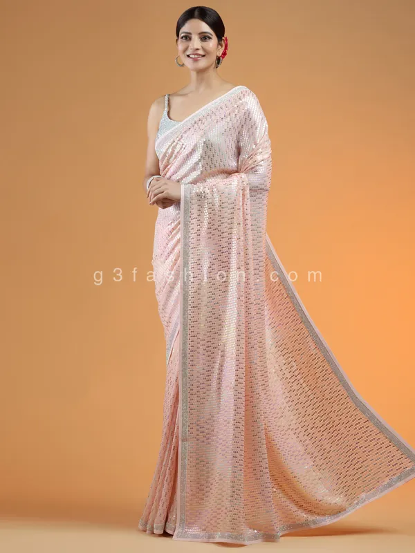 Powder pink fabulous sequins saree for party look