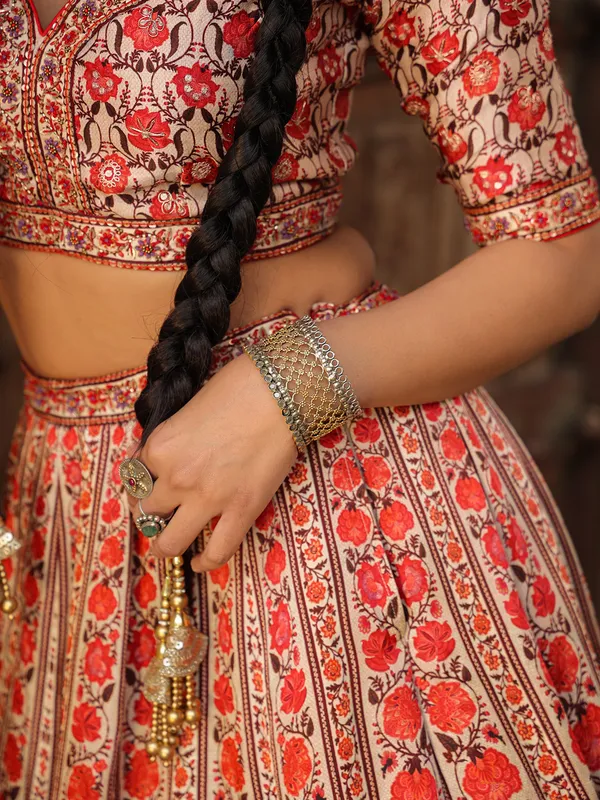 Powder pink printed lehenga choli in silk