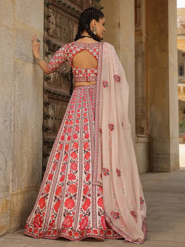 Powder pink printed silk lehenga choli