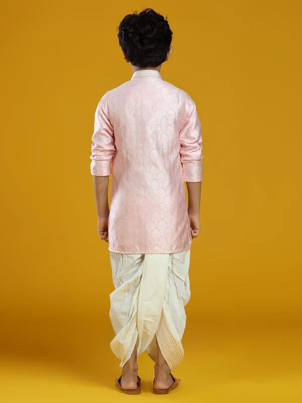 Powder pink silk kurta suit for boys