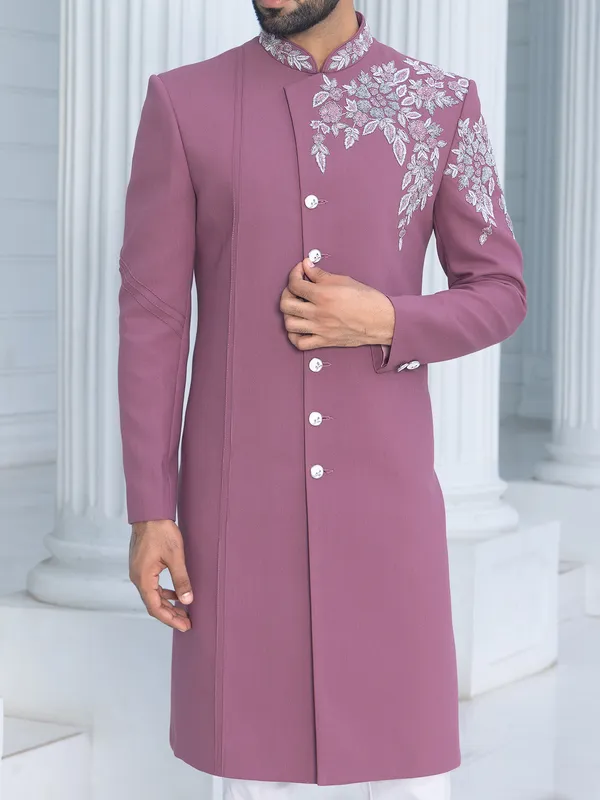 Powder pink terry rayon Indowestern for man