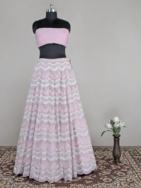 Powder pink wedding look organza lehenga choli