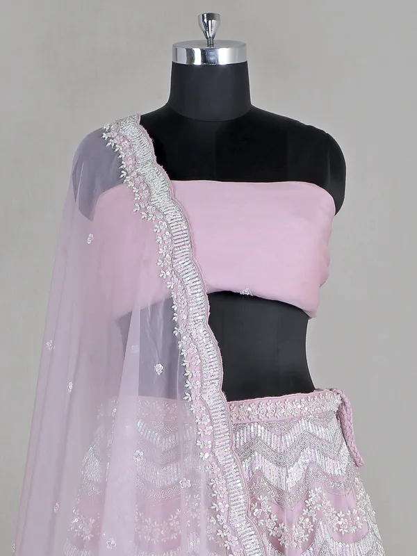 Powder pink wedding look organza lehenga choli