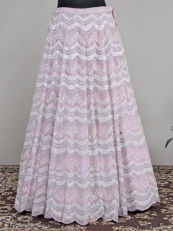 Powder pink wedding look organza lehenga choli