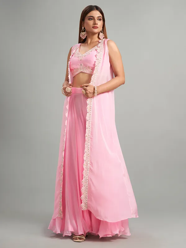 Preety pink georgette palazzo suit