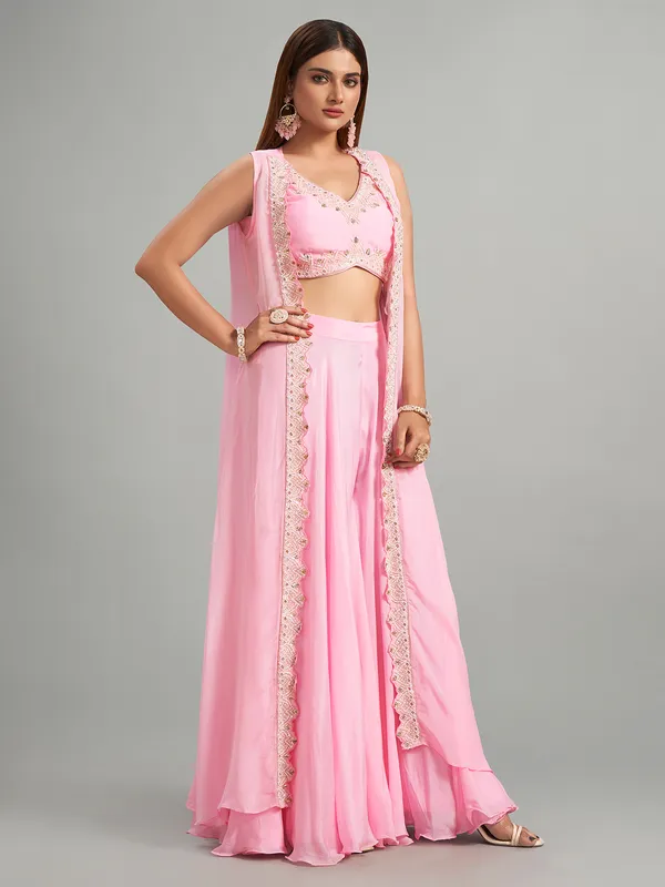 Preety pink georgette palazzo suit