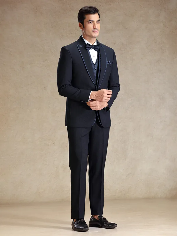 Premium Navy terry rayon tuxedo 5 pcs suit for men