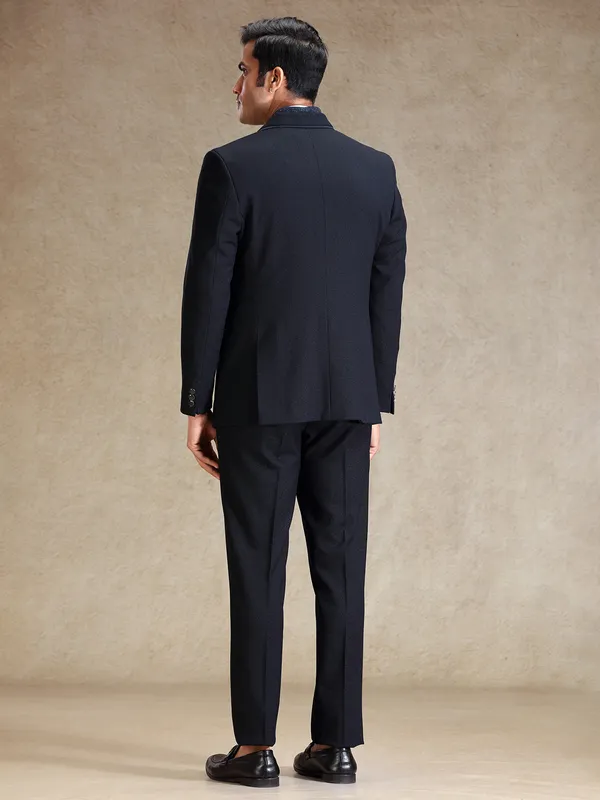 Premium Navy terry rayon tuxedo 5 pcs suit for men