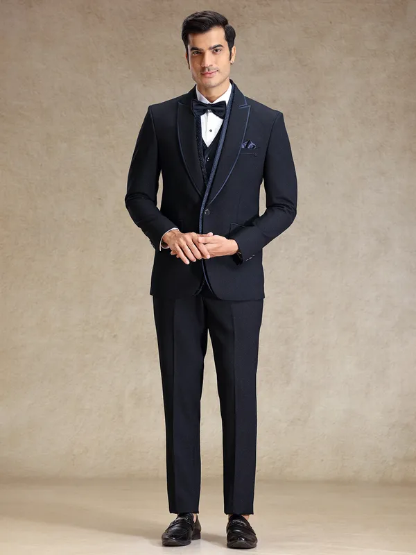 Premium Navy terry rayon tuxedo 5 pcs suit for men