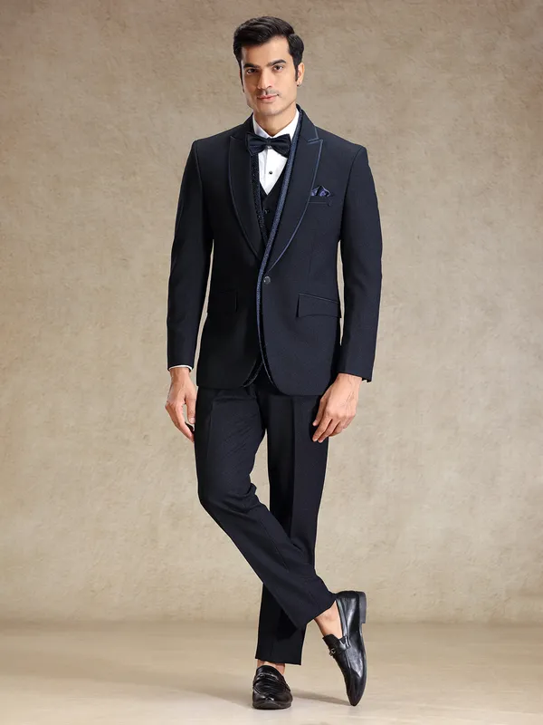 Premium Navy terry rayon tuxedo 5 pcs suit for men