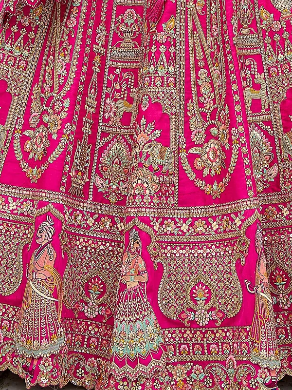 Premium wedding pink silk unstitched lehenga choli
