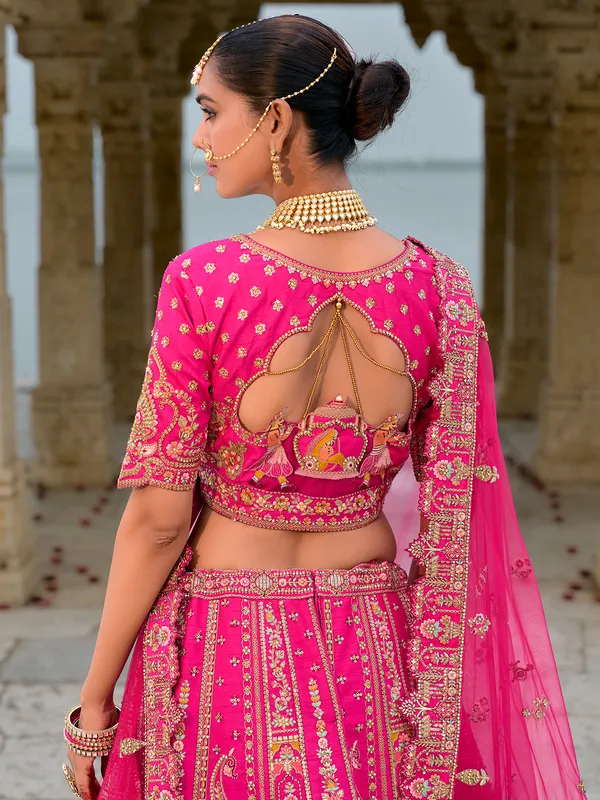 Premium wedding pink silk unstitched lehenga choli