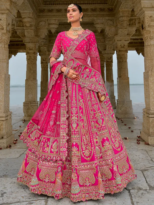 Premium wedding pink silk unstitched lehenga choli