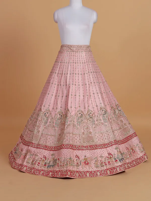 Pretty baby pink wedding style lehenga choli