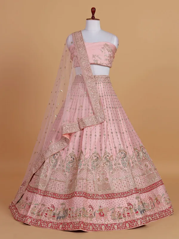 Pretty baby pink wedding style lehenga choli