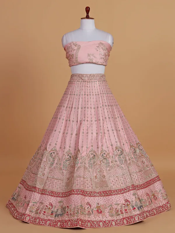 Pretty baby pink wedding style lehenga choli