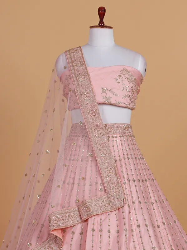 Pretty baby pink wedding style lehenga choli