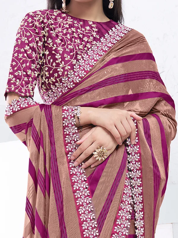 Pretty brown and purple printed saree